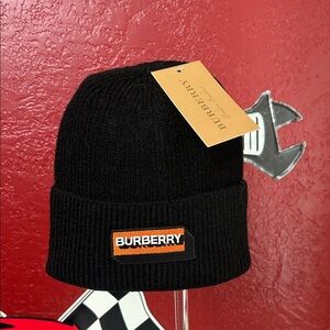 Black Ribbed Beanie with Orange Logo
